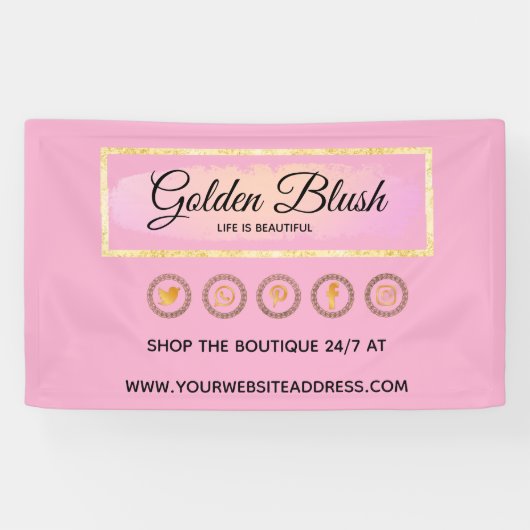 Blush Pink Wasserfarbe & Moderne Goldene geometris Banner (Horizontal)