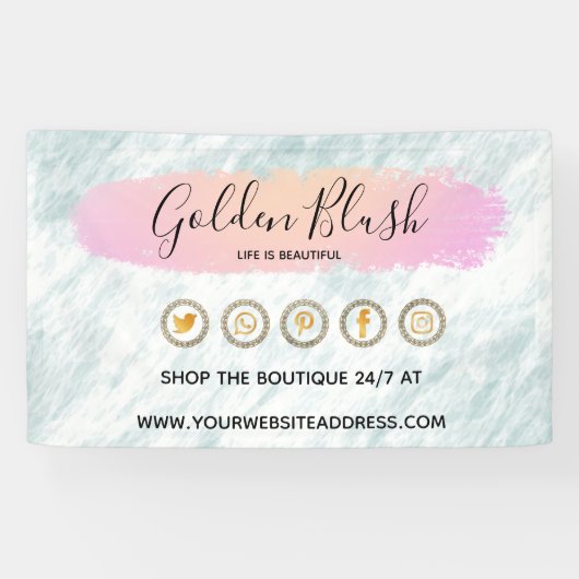 Blush Pink Wasserfarbe & Moderne Goldene geometris Banner (Horizontal)
