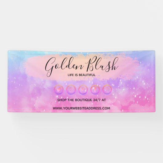 Blush Pink Wasserfarbe & Moderne Goldene geometris Banner (Horizontal)