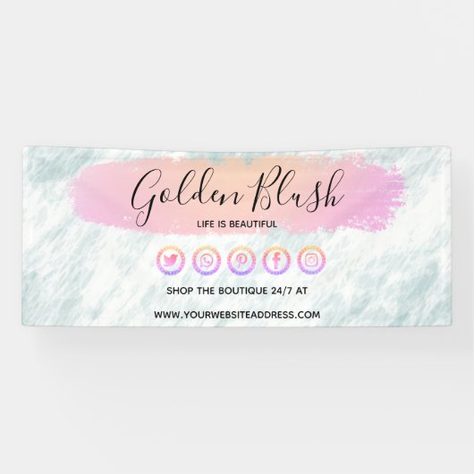 Blush Pink Wasserfarbe & Moderne Goldene geometris Banner (Horizontal)