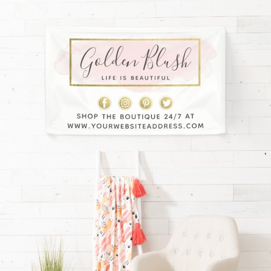 Blush Pink Wasserfarbe & Moderne Goldene geometris Banner (Insitu)