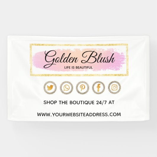 Blush Pink Wasserfarbe & Moderne Goldene geometris Banner (Horizontal)