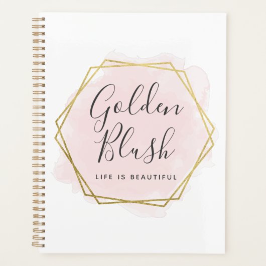 Blush Pink Wasserfarbe & Moderne Goldene geometris Planer (Vorderseite)