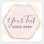 Blush Pink Wasserfarbe & Moderne Goldene geometris Quadratischer Aufkleber (Vorderseite)