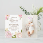 Blush Pink Wasserfarbe Peongs Foto Segen Einladung (Stehend Vorderseite)