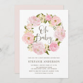 Blush Pink Wasserfarbe Peony Wreath Baby Dusche Einladung (Vorne/Hinten)