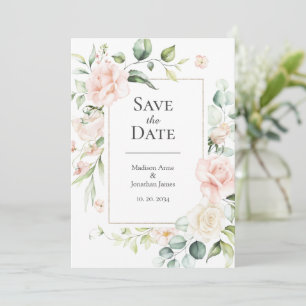 Blush Pink Wasserfarbe Romantische Blumenzehen Save The Date