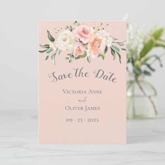 Blush Pink Wasserfarbe Romantische Blumenzehen Save The Date (Stehend Vorderseite)