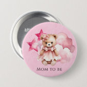 Blush Pink Wasserfarbe Teddy Bear Girl Babydusche Button (Vorne & Hinten)
