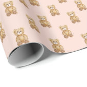 Blush Pink Wasserfarbe Teddy Bear Girl Babydusche Geschenkpapier (Rolleneckpunkt)