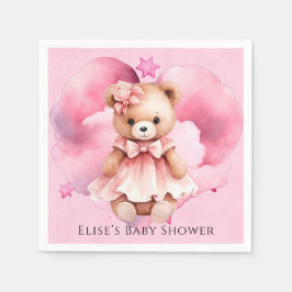 Blush Pink Wasserfarbe Teddy Bear Girl Babydusche Serviette