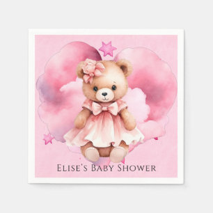 Blush Pink Wasserfarbe Teddy Bear Girl Babydusche Serviette