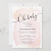 Blush Pink Wasserfarbe x Gold Spritzer Kinderdusch Einladung (Vorderseite)