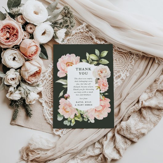 Blush Pink Wasserfarben BläsernBaby Dusche Dankeskarte