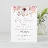Blush Pink Wasserfarben Bloral Baby Dusche Invite Einladung (Stehend Vorderseite)