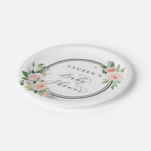 Blush Pink Wasserfarben Blütendusche Pappteller (Schrägansicht)