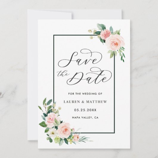 Blush Pink Wasserfarbenblut Hochzeit speichern Sie Save The Date (Vorderseite)