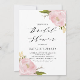 Blush Pink Wasserfarbene Peongs Hübsches Brautpart Einladung