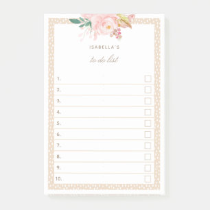 Blush Pink Wasserfarbenpeonies, die in der Liste a Post-it Klebezettel