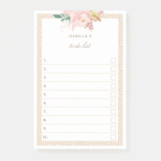 Blush Pink Wasserfarbenpeonies, die in der Liste a Post-it Klebezettel