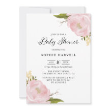 Blush Pink Wasserfarbenpeonies Hübsch Babydusche