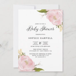 Blush Pink Wasserfarbenpeonies Hübsch Babydusche Einladung