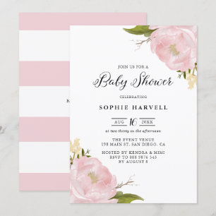 Blush Pink Wasserfarbenpeonies Hübsch Babydusche Einladung