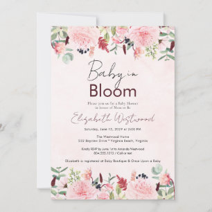 Blush Pink Watercolor Baby in Bloom Baby Dusche Einladung