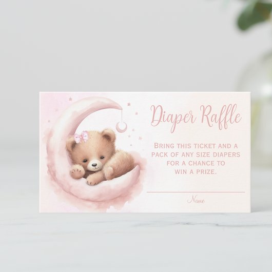 Blush Pink Watercolor Bär Girl Diaper Raffel Begleitkarte