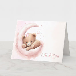 Blush Pink Watercolor Bear Girl Babydusche Dankeskarte