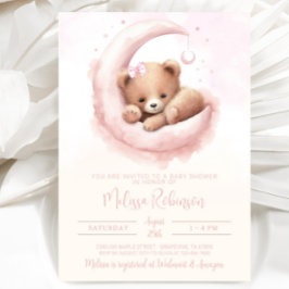Blush Pink Watercolor Bear Girl Babydusche Einladung