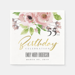 BLUSH PINK WATERCOLOR BLLORAL JEDER ALTER GEBURTST SERVIETTE