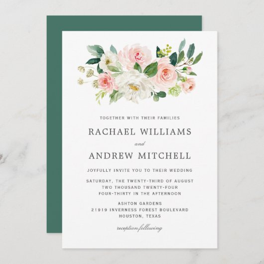 Blush Pink Watercolor Blumenzehen Einladung (Vorne/Hinten)