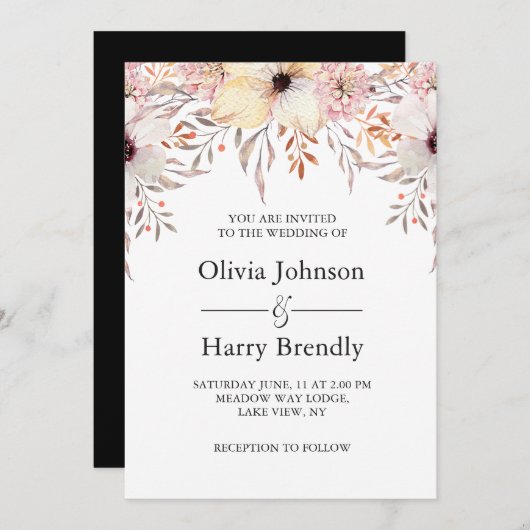 Blush Pink Watercolor Blumenzehen Einladung (Vorne/Hinten)