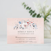 Blush Pink Watercolor Blumenzehen RSVP Karte (Stehend Vorderseite)