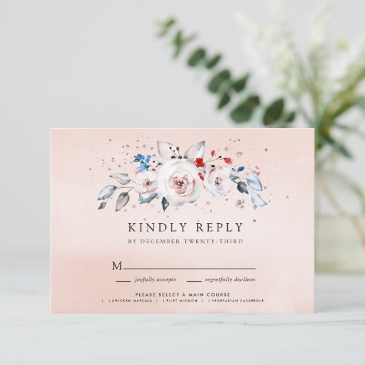Blush Pink Watercolor Blumenzehen RSVP Karte (Stehend Vorderseite)