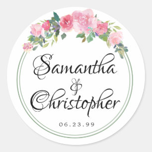 Blush Pink Watercolor Blumenzwiebelflora Hochzeits Runder Aufkleber