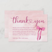 Blush Pink Watercolor Bow Babydusche Danke (Vorne/Hinten)