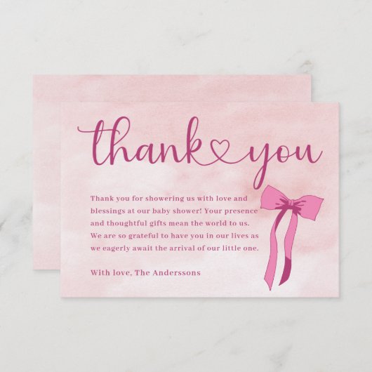 Blush Pink Watercolor Bow Babydusche Danke (Vorne/Hinten)