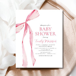 Blush Pink Watercolor Bow Girl Baby Dusche Flyer