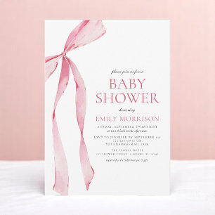 Blush Pink Watercolor Bow Girl Babydusche Einladung