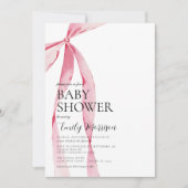 Blush Pink Watercolor Bow Girl Babydusche Einladung (Vorderseite)