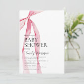 Blush Pink Watercolor Bow Girl Babydusche Einladung (Stehend Vorderseite)