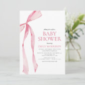 Blush Pink Watercolor Bow Girl Babydusche Einladung (Stehend Vorderseite)