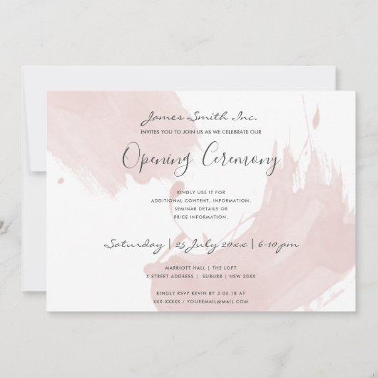 BLUSH PINK WATERCOLOR BRUSHSTROKE ÖFFNUNGSZEREMONI EINLADUNG (Vorderseite)
