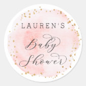 Blush Pink Watercolor Circle Baby Dusche Runder Aufkleber (Vorderseite)