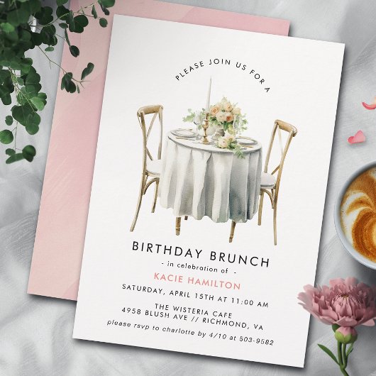 Blush Pink Watercolor | Cute Girly Birthday Brunch Einladung