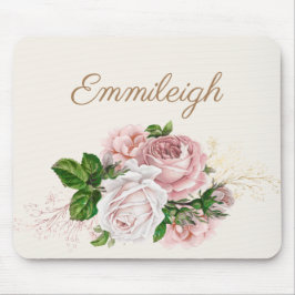 Blush Pink Watercolor Floral Creme Script Mousepad