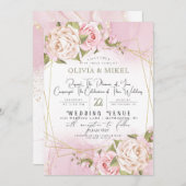 BLUSH PINK WATERCOLOR FLORAL & FRAME GOLD WEDD EINLADUNG (Vorne/Hinten)
