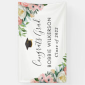 Blush Pink Watercolor Floral Graduation Party Banner (Vertikal)